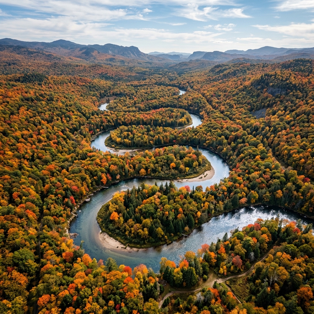 Fotografía aérea de paisaje natural con río